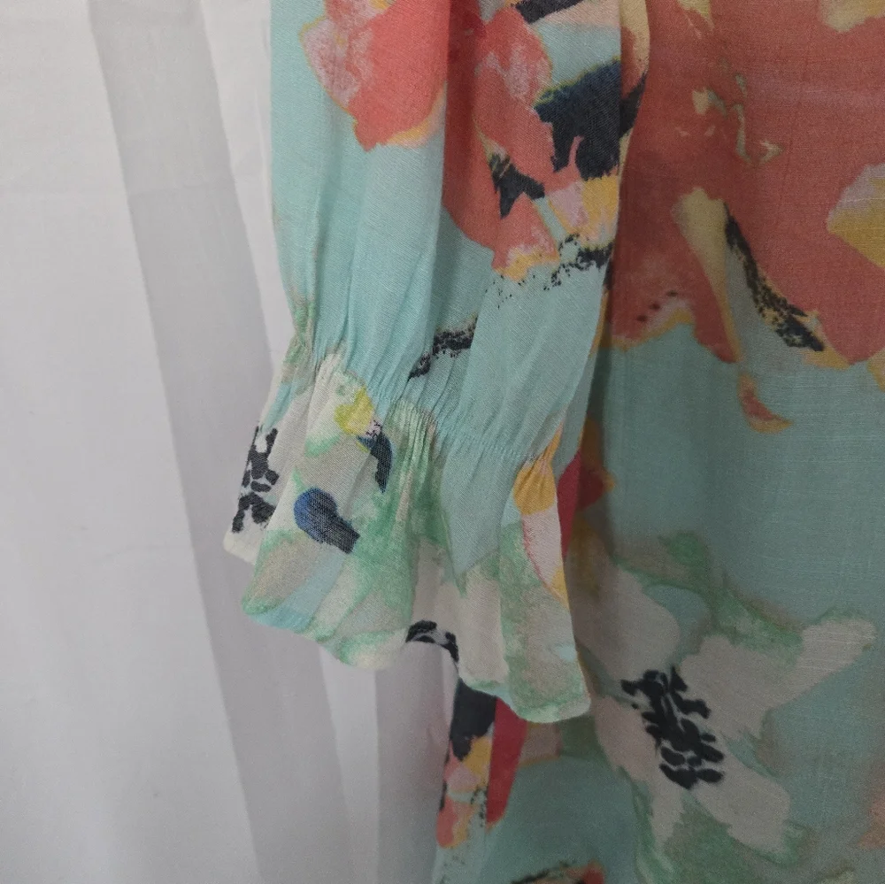 Zac & Rachel Green Blouse with Tie Front and 3/4 Sleeves - Picture 3 of 7